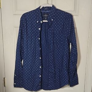 American Eagle Outfitters Blue and White Long Sleeve Tee